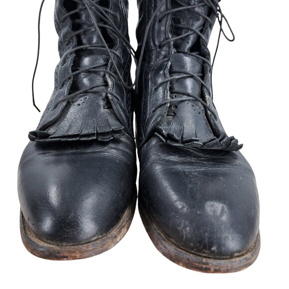 Justin Black Leather Kiltie Paddock Western Riding Boots Size 8.5 Cowboy Womens - Picture 2 of 13